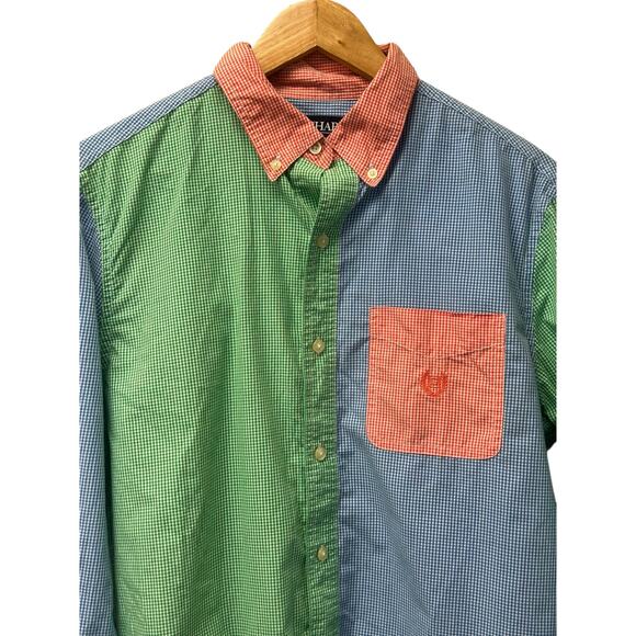 Chaps Ralph Lauren Patchwork Shirt M Button Down Blue Red Green Easy Care Preppy - Picture 7 of 8
